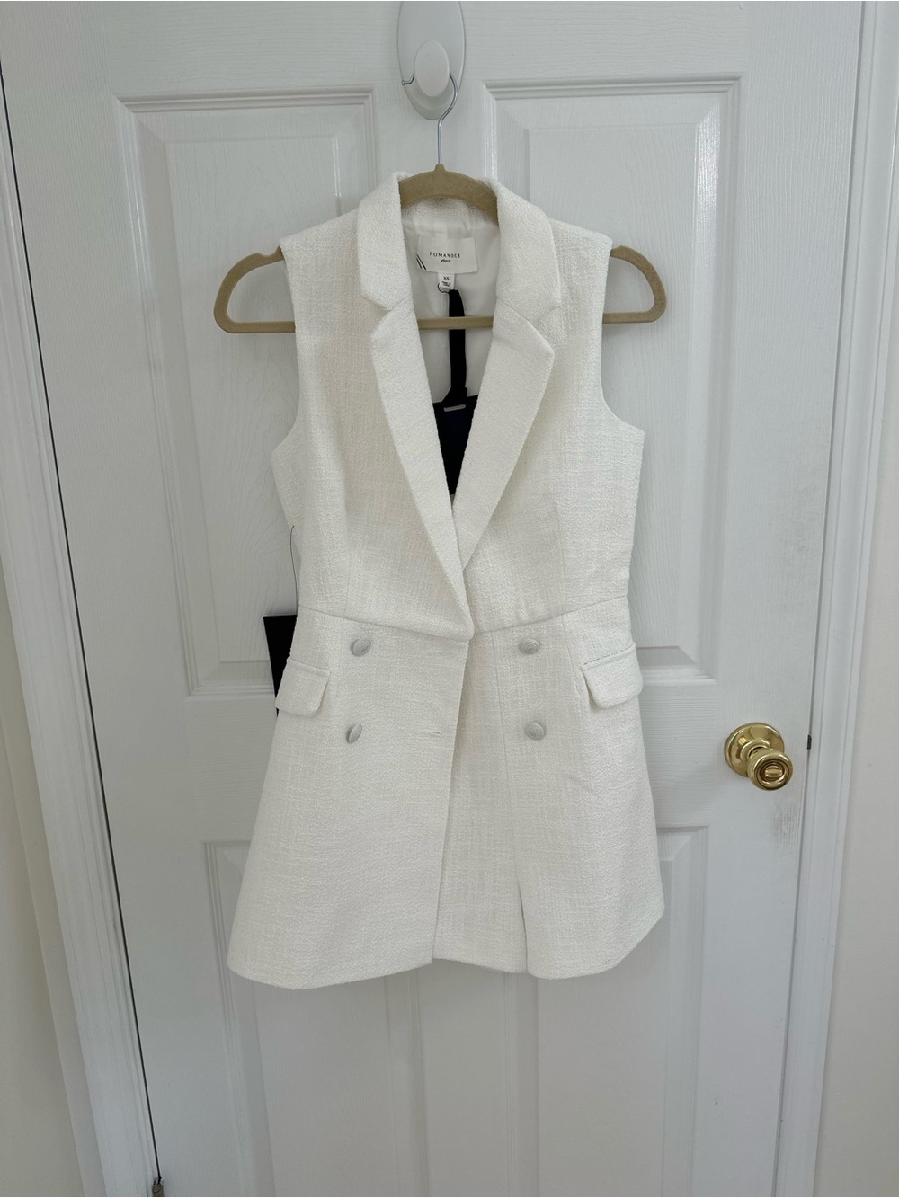 Sleeveless White Double-Breasted Blazer Dress Pomander Place
